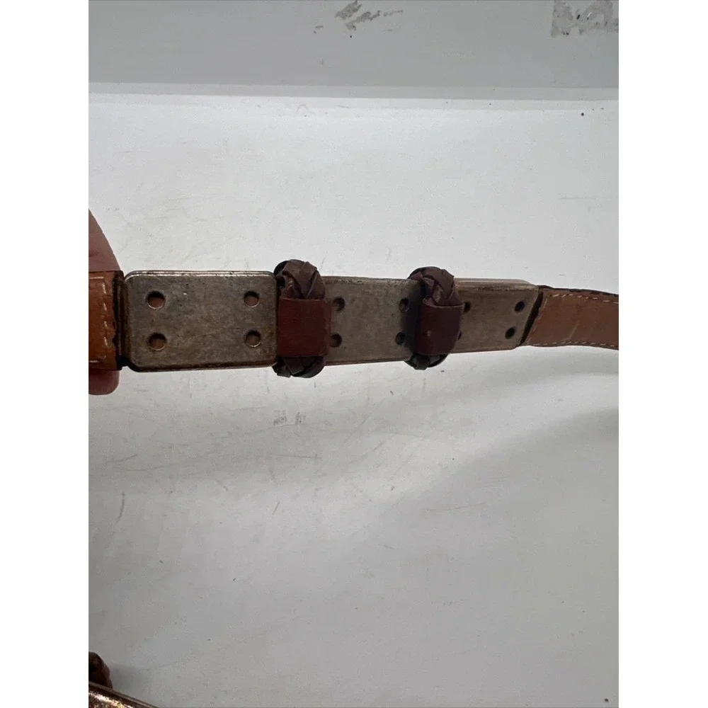 Brighton Women's Brown Leather Belt Embossed Silver Tone Braided‎ Accent